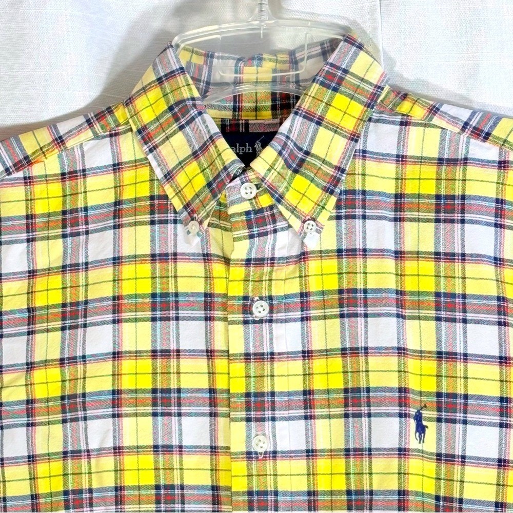 Ralph‎ Lauren Men's Bright Yellow Plaid Shirt Classic Fit size Large